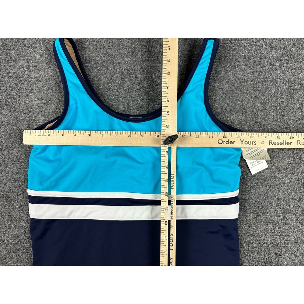 LL Bean Sunblock Swimwear Top Size 14 Blue White UPF 50 Striped Pullover Support - Picture 4 of 7